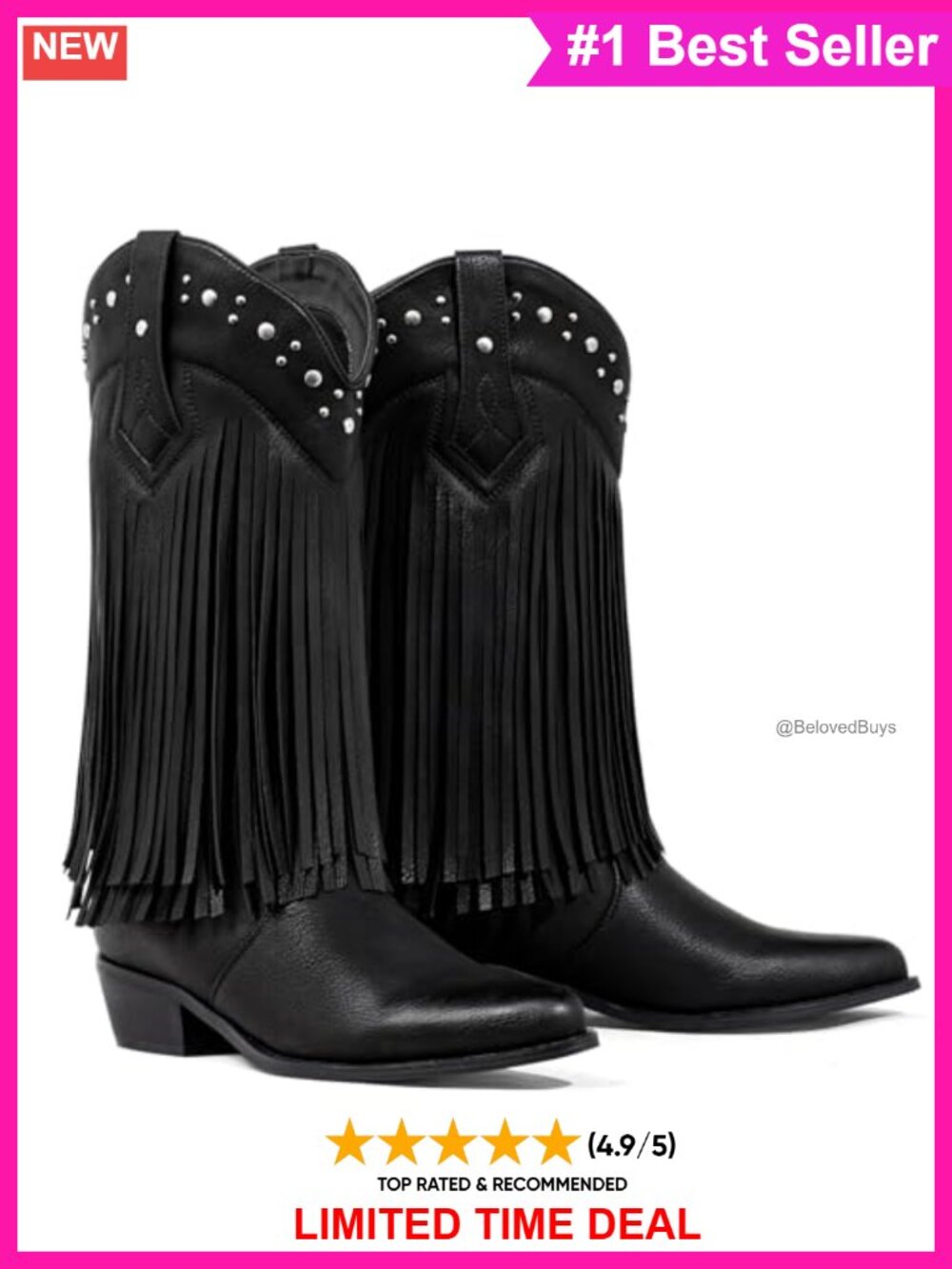 Faux Suede Fringe Cowboy Boots Wide Calf Studded Western Boot